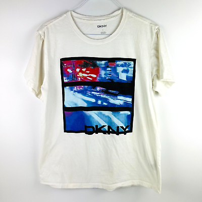 #ad DKNY T Shirt Donna Karan New York White w Streetwear Graphic Tagless Adult Large