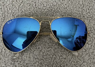 #ad Ray Ban Aviator Gradient Sunglasses with Gold Frame and Blue Lens