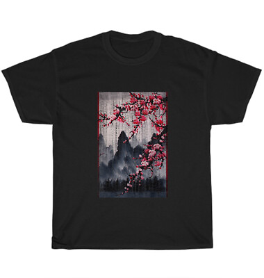 #ad Vintage Cherry Blossom Woodblock Tee Japanese Graphical Art T Shirt Mens Gift
