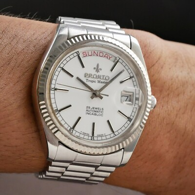 #ad Rare Pronto Tropic Master President 2001 Day Date Automatic ETA Vintage Watch