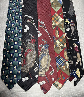 #ad Lot of 5 Designer Golf Themed Neck Ties Ruff Hewn Swank Rooster JZ Richards