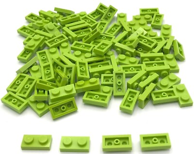 #ad Lego 100 New Lime Plates 1 x 2 Stud Parts