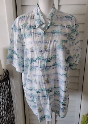 #ad Chaps Go Untucked New button down men#x27;s tropical sailboat hawaiian shirt XL