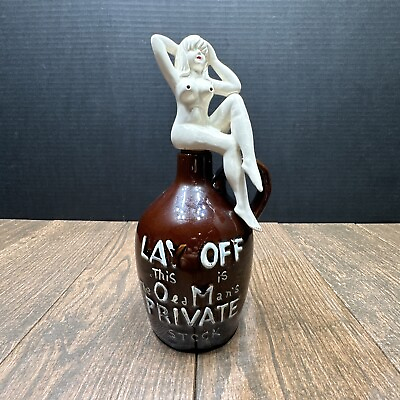 #ad Vintage quot;Lay Off This Old Man#x27;s Private Stockquot; Ceramic Jug Nude Woman Decanter