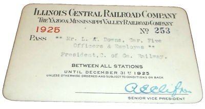 #ad 1925 ILLINOIS CENTRAL RAIL ROAD EMPLOYEE PASS #253 CENTRAL OF GEORGIA PRESIDENT
