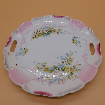 #ad Vintage Floral Cake Plate with Handles 6834