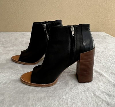 #ad Dolce Vita Black Leather Mercy Open Toe Boots Booties SZ 9.5 Heel 4quot;