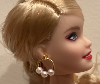 #ad Handmade Barbie Gold And Pearl Hoop Earrings