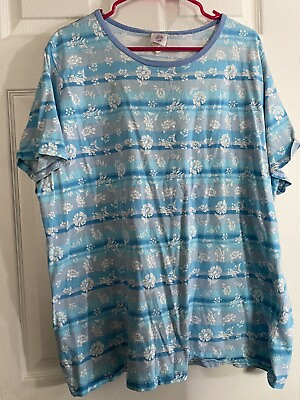 #ad JUST MY SIZE 24W plus blue floral shirt blouse short sleeve