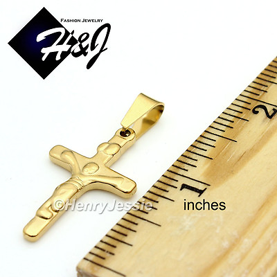 #ad MEN Stainless Steel Small Gold Plated Jesus Christ Cross Crucifix Pendant*GJ12