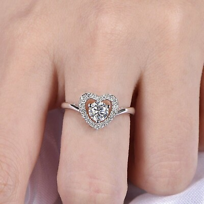 #ad 2.24 Ct Lab Created Diamond Promise Heart Engagement Ring 14K White Gold Plated
