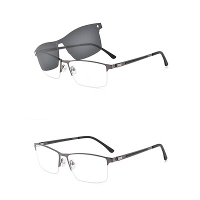#ad Half Rimless Magnetic Polarized Clip on Sunglasses Eyeglass Frames RX Mens K0727