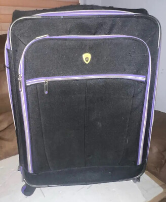 #ad Olympia Luggage Carry On Bag Suitcase Rolling Logo Black Purple Handle Wheels