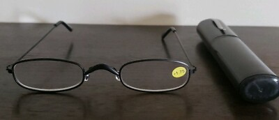 #ad Reading Glasses Eye Glasses w Black Tube Case Black Frame 1.75 Strength