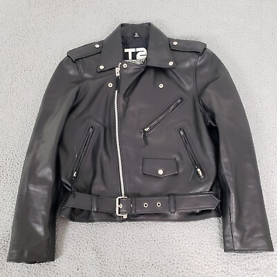 #ad VINTAGE Terminator T2 Leather Jacket Mens Extra Large Black Universal Motorcycle