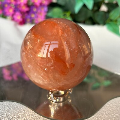 #ad RED FIRE QUARTZ Hematoid Crystal Sphere Ball Polished Crystal Display Healing