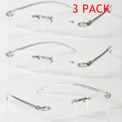 #ad 3 PACK TR90 Reading Glasses Elastic Transparent Rimless Flexible Eyeglasses NEW