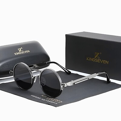 #ad Men Sunglasses Polarized High Quality Gothic Steampunk Vintage Round Metal Frame