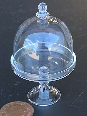 #ad Raised Real Glass Cake Stand amp; Curved Cover Tumdee 1:12 Scale Dolls House GLN6