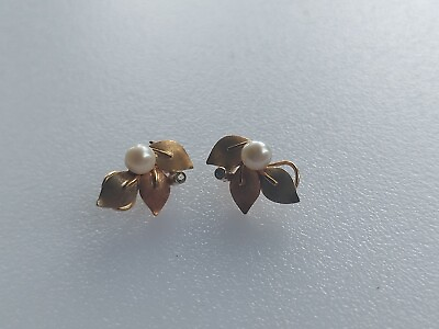 #ad Solid 14k Rose Gold Earrings With Pearl 4 Grams