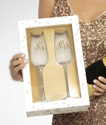 #ad Crystal Wedding Champagne Flutes with Gift Box Mr. amp; Mrs. Clear $67.84