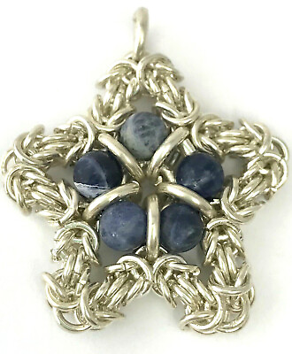 #ad Vintage Silver Starfish or Star Shaped Chain Link Pendant Blue Stones