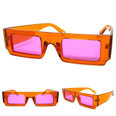 #ad Classic Modern Retro Party Club Raver DJ SUNGLASSES Thick Orange Frame Pink Lens