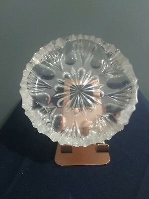 #ad Crystal Cut Ashtray Flower pattern on base Heavy 5 1 2quot; wide x 1quot; tall