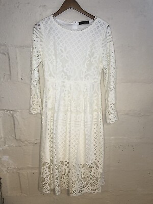 #ad Dress Womens Large White Bridal Crochet Floral Lace Wedding Coastal Cowgirl