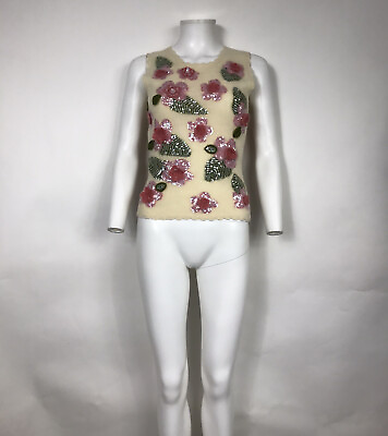 #ad RARE VTG MOSCHINO CHEAP amp; CHIC IVORY KNIT SEQUIN FLOWER TOP S