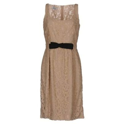 #ad Moschino beige Tan lace bow knee length sheath dress LARGE Formal Event