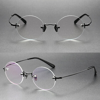 #ad 43mm Men Round Titanium Rimless Eyeglass Frames Women Glasses Frame RX KMN272 K