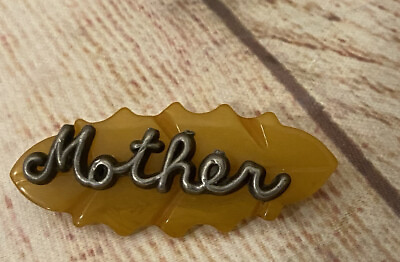 #ad Vintage “Mother” Pin In Silver Tone Metal Script 1.5” MCM Mothers Gift