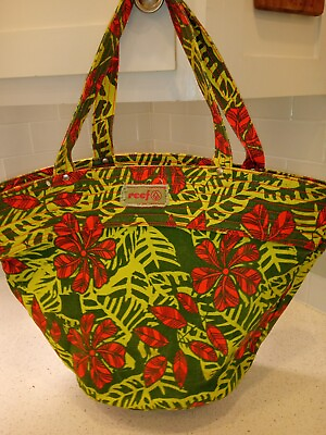 #ad Reef Women#x27;s Handbag Tote Canvas Large Green Pink Floral