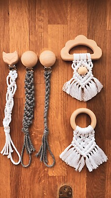 #ad Handmade Baby Pacifier Clip Cotton Braided With Wood Clip. Classy And Elegant.