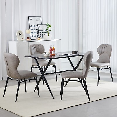 #ad 47quot; Black MDF Top Dining Tableamp;4pcs Gray PU Leather Metal Legs Dining Chairs Set