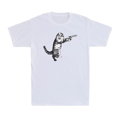 #ad Gun Cat Funny Cat Kitten Gangster Meme Gift Ideas Tee Men#x27;s T Shirt T shirt