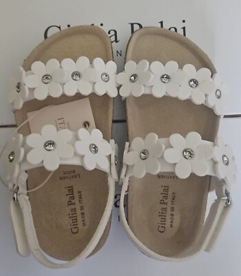 #ad GIULIA PALAI Girl Leather Sandals White Flower Made in Italy SZ 10 11 12 New