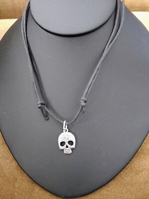 #ad TAXCO quot;DAY OF THE DEADquot; SKULL .925 STERLING SILVER AND LEATHER PENDANT NECKLACE.