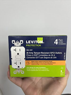 #ad Leviton Protection 4 Pack 20A 125V Tamper Resistant GFCI Outlets White NEW BOX