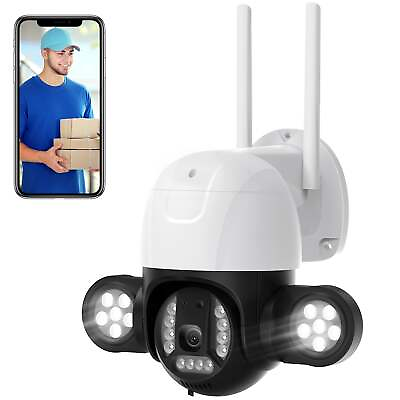 #ad WiFi 3MP 1080P Floodlight Light Camera IP66 PTZ CCTV Security Camera 2 way audio