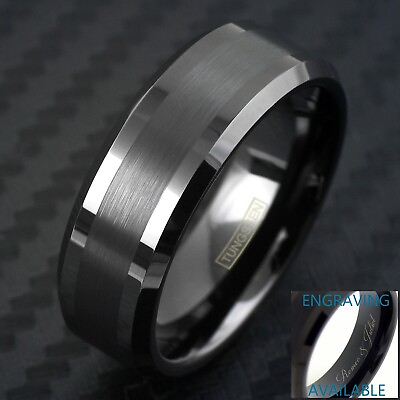 #ad Black Tungsten Carbide Thin Brushed Wedding Band Ring Engraving Avail.