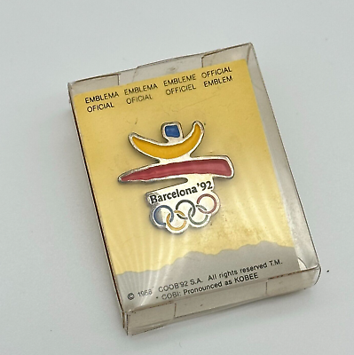 #ad NOS New Barcelona 1992 Olympics Vintage Official Emblem Lapel Hat Pin COBI