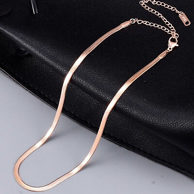 #ad Women Girl Titanium Stainless Steel Rose Gold Herringbone Choker Necklace 15 19quot;