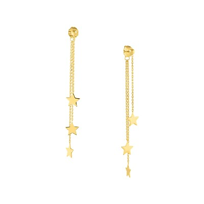 #ad Triple Dangle Star with Cable Chain Earrings Real 14K Yellow Gold