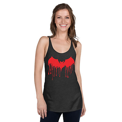 #ad Red Blood Drip Melting Vampire Bat Women#x27;s Racerback Tank Top Shirt