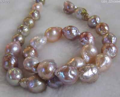#ad 18quot; 12 14MM baroque south sea reborn keshi pearl necklace 925 silver