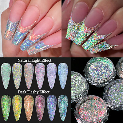 #ad Nail Glitter Powder Holographics Silver Pigment Nail Art Dust Sparkle Gel Flakes
