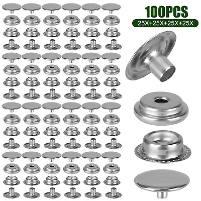 #ad 100X Snap Fastener Kit Stainless Steel Boat Canvas Screw Press Stud Cover Button