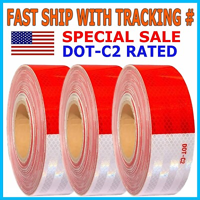 #ad Conspicuity Tape DOT C2 Approved Reflective Trailer Red White 2”x50’ 1 Roll